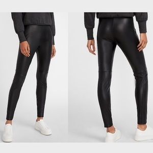 Express Super High Waisted Black Faux Leather Seamed Leggings